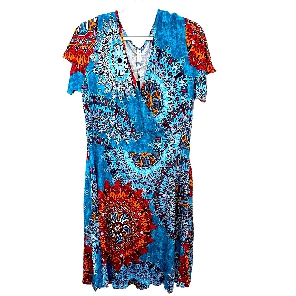NWT DB Moon Bohemian Blue and Red Patterned Dress